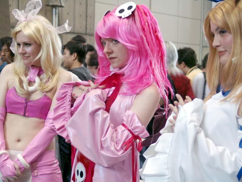 3girls, alternate_color, cosplay, disgaea, etna, etna_(cosplay), flonne, flonne_(cosplay)