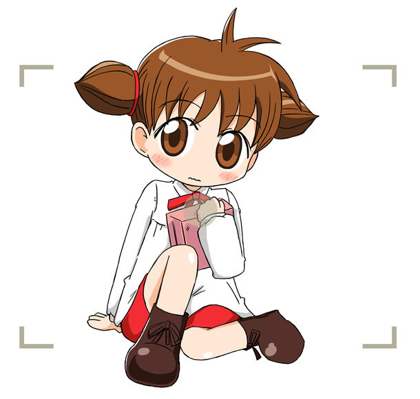 1girl, animal_yokochou, blush, brown_eyes, brown_hair, camera, full_body, ixy