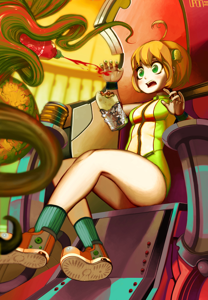 burrito, burrito-tan, colorful, green_eyes, hot_sauce, monster, monsters, orange_hair