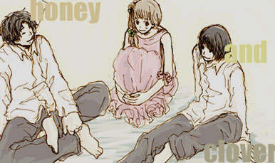 1girl, 2boys, arm_garter, bare_shoulders, barefoot, black_hair, brown_hair, copyright_name