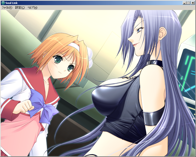 2girls, armband, blue_eyes, blue_hair, bow, breasts, cellaria_markelight, chains