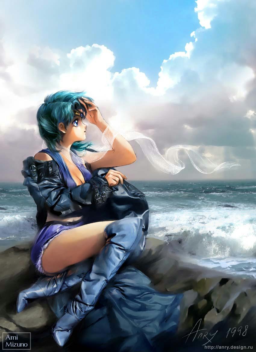 1girl, 90s, anry, bishoujo_senshi_sailor_moon, blue_boots, blue_eyes, blue_hair, boots