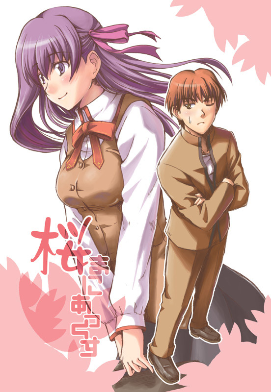 1boy, 1girl, ;(, blush, brown_eyes, brown_hair, brown_jacket, buttons