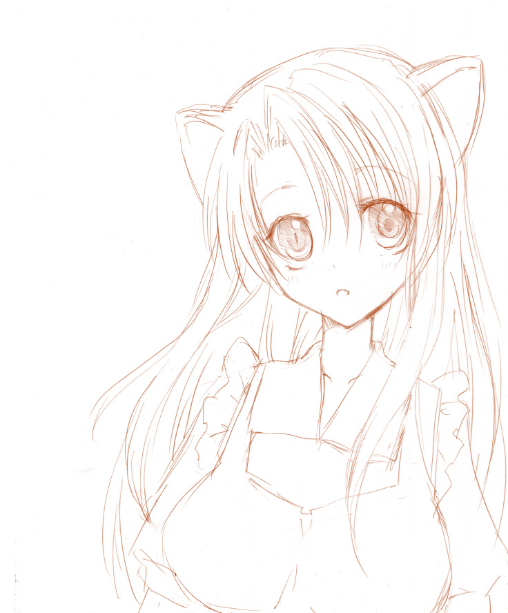 1girl, animal_ears, apron, brown, cat_ears, ha&iuml;&frac12;&oelig;no_ichigo, haruno_ichigo, long_hair