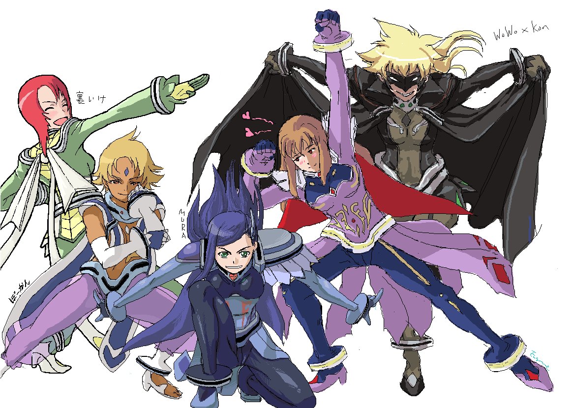 5girls, :d, ^_^, anklet, arabian_clothes, arm_up, bangs, blonde_hair