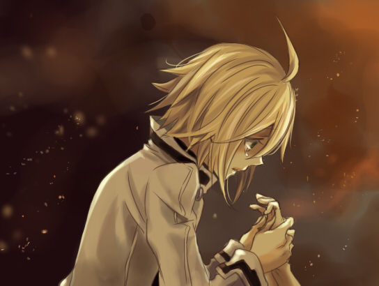 ahoge, aster_(tales_of_symphonia), blonde_hair, emil_castagnier, green_eyes, holding_hands, male, miho_(mi), tales_of_(series), tales_of_symphonia, tales_of_symphonia_knight_of_ratatosk, tears