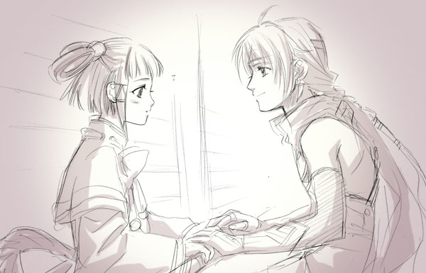 1boy, 1girl, couple, freyjadour_falenas, gensou_suikoden, gensou_suikoden_v, hetero, lyon