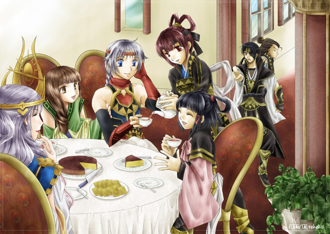 2boys, 5girls, arshtat_falenas, cake, dated, ferid_egan, food, freyjadour_falenas
