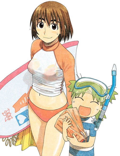 2girls, ayase_fuuka, azuma_kiyohiko, bikini, child, eyebrows, koiwai_yotsuba, multiple_girls