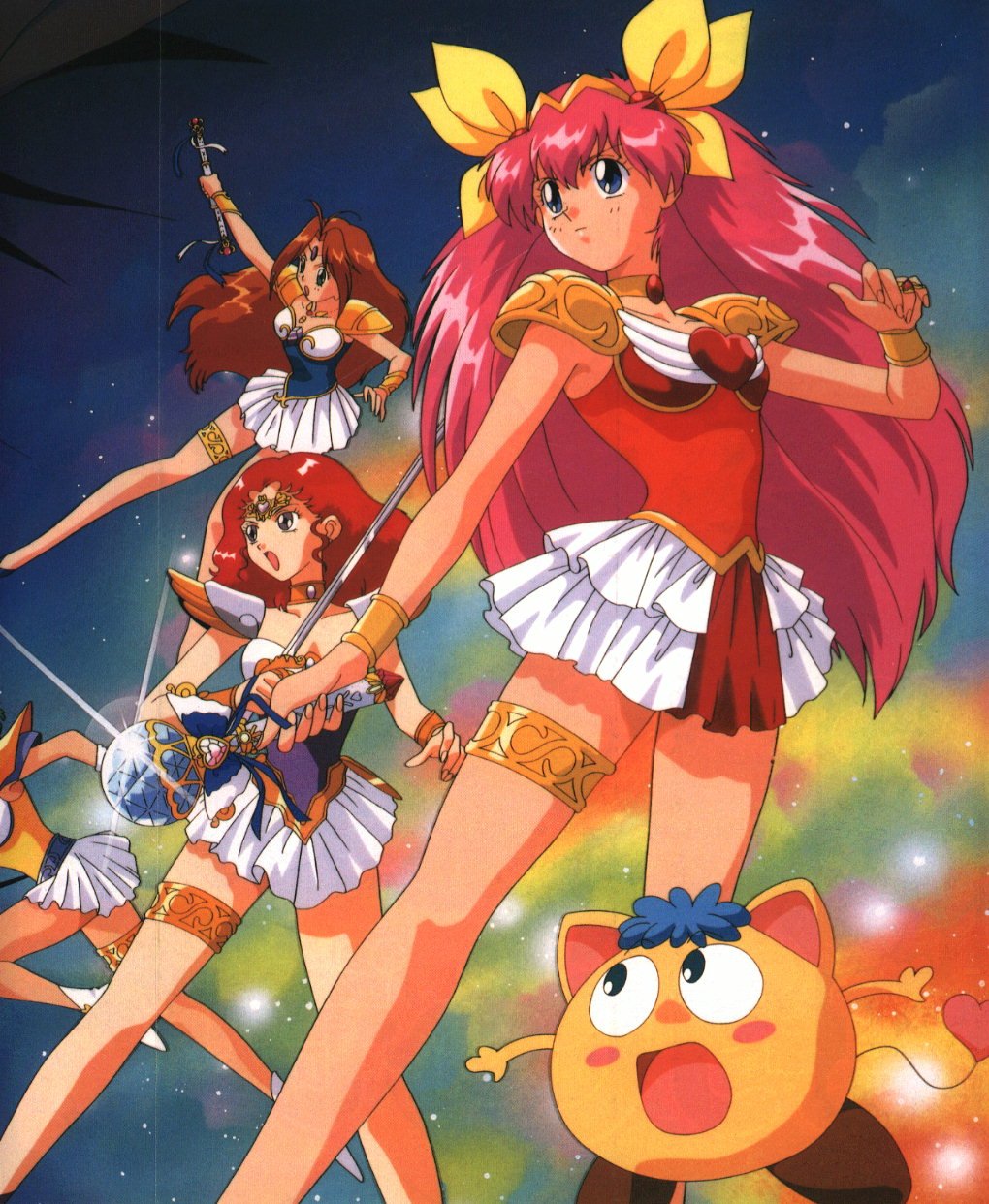 4girls, 90s, angel_daisy, angel_lily, angel_peach, angel_salvia, armor, bow