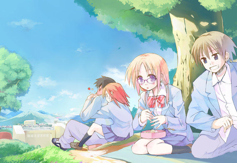 2boys, 2girls, blazer, glasses, multiple_boys, multiple_girls, nonaka_yuu, obentou