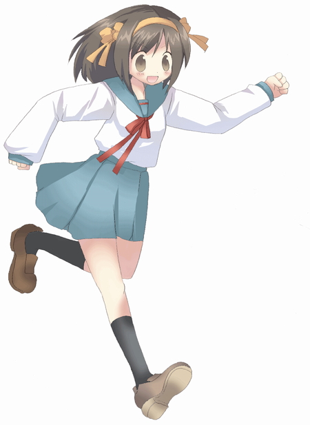 1girl, brown_hair, sandlot, school_uniform, serafuku, short_hair, solo, suzumiya_haruhi