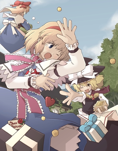 2girls, alice_margatroid, blonde_hair, female, hat, hourai, hourai_doll, kirisame_marisa