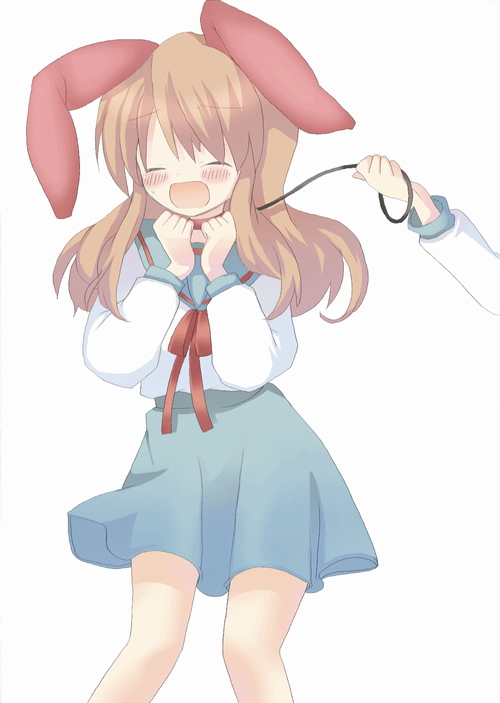 1girl, animal_ears, asahina_mikuru, leash, rabbit_ears, sandlot, school_uniform, serafuku