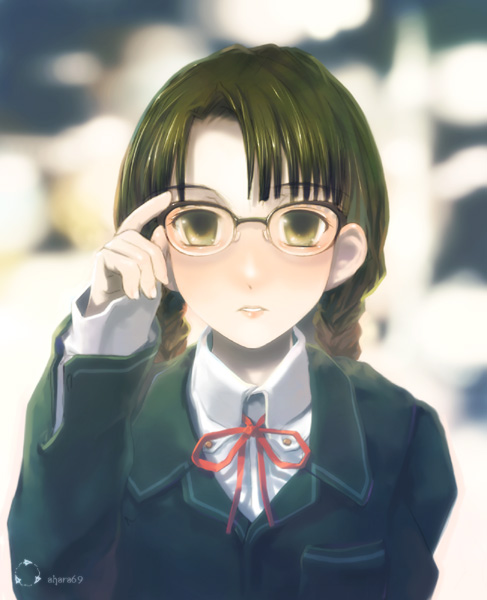 1girl, adjusting_glasses, blazer, braid, glasses, original, school_uniform, solo