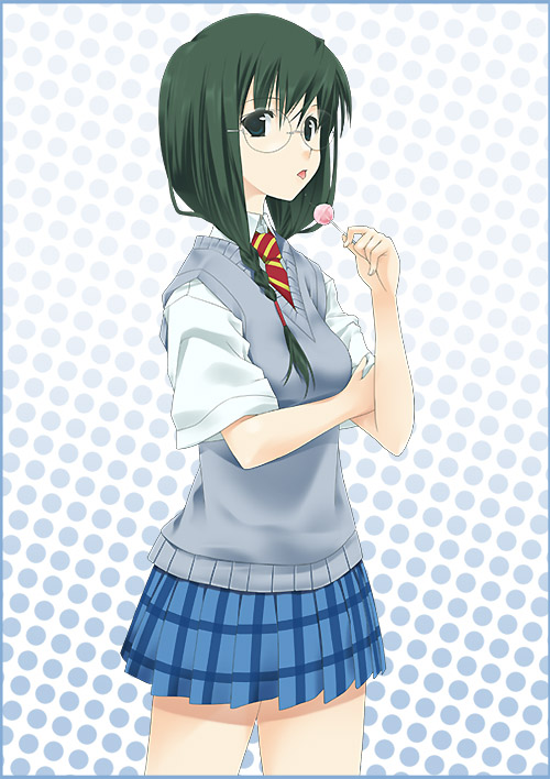 1girl, ayano, candy, glasses, green_hair, joshi_kousei, lollipop, mizuki_makoto