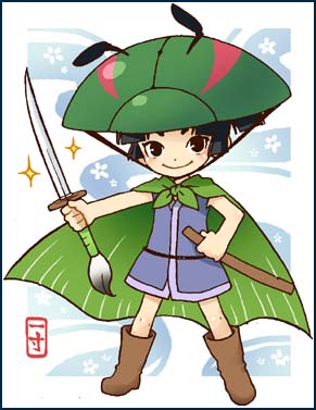 1boy, black_border, black_hair, border, cape, full_body, holding, holding_sword