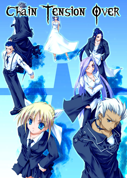 3boys, 3girls, archer, assassin_(fate/stay_night), berserker, blonde_hair, caster, cover