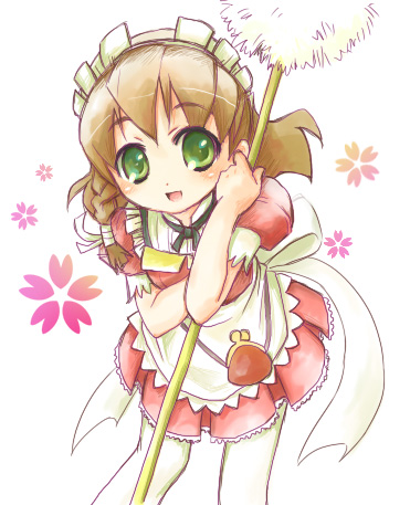 00s, 1girl, apron, bow, braid, brown_hair, cyberdoll_may, dress