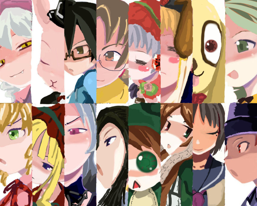 1boy, 6+girls, akachouchin, column_lineup, daiginjou, disgaea, everyone, futaba_channel