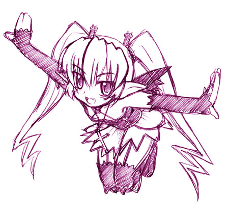 1girl, birdrun, izumi_masashi, lowres, masashi_izumi, monochrome, outstretched_arms, pachira