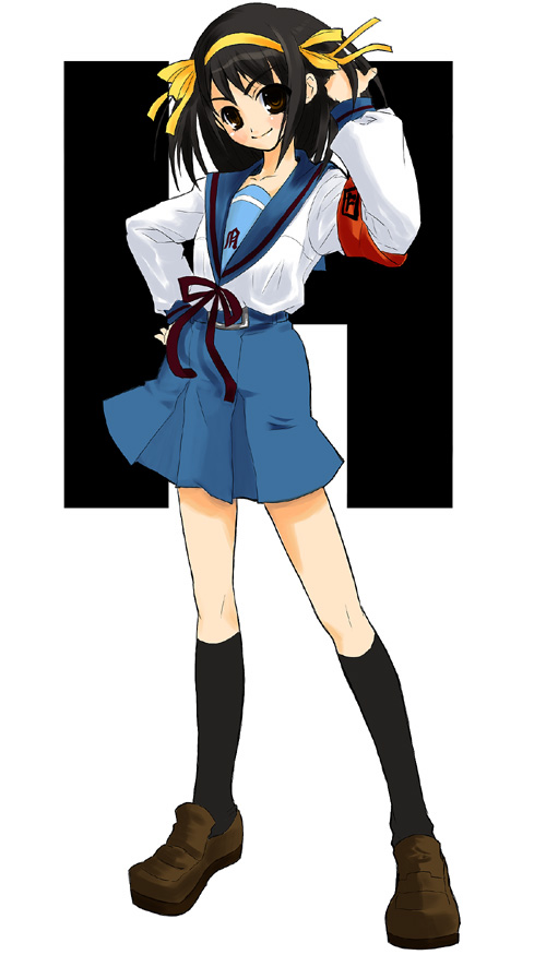 armband, brown_hair, h, school_uniform, serafuku, short_hair, suzumiya_haruhi, suzumiya_haruhi_no_yuuutsu