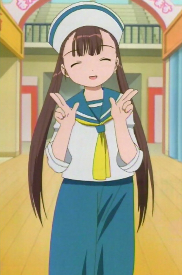 bangs, brown_hair, gesture, long_hair, moriguchi_yuuichi, nyomi, petopetosan, school_uniform