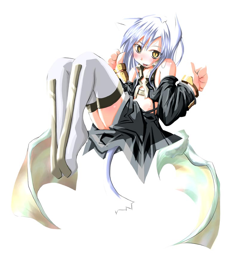 :p, animal_ears, bare_shoulders, cannonball_~neko_neko_machine_mou-race!~, cat_ears, cat_tail, flat_chest, foxbat_(cannonball)