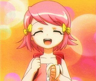 1girl, animated, animated_gif, banana, bow, eating, food, fruit