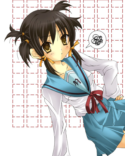 1girl, brown_hair, school_uniform, serafuku, short_hair, solo, sora_(firstaid), suzumiya_haruhi