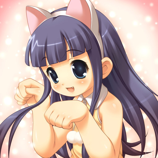 00s, 1girl, akiba_hideki, animal_ears, blue_eyes, cat_ears, fang, hazuki_(tsukuyomi)