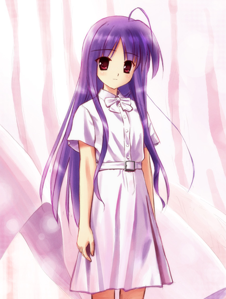 1girl, ahoge, belt, bow, bowtie, dress, long_hair, looking_at_viewer