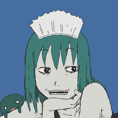 1girl, :d, aliasing, aqua_hair, bangs, black_eyes, blue_background, chin_rest