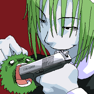 1girl, aliasing, asian, gun, gun_in_mouth, handgun, iya_maid, lowres