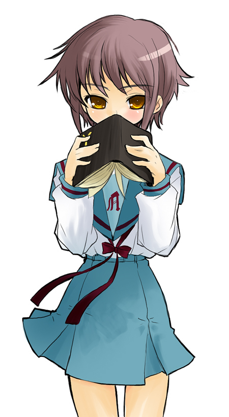 blush, book, nagato_yuki, school_uniform, serafuku, suzumiya_haruhi_no_yuuutsu, takano_saki