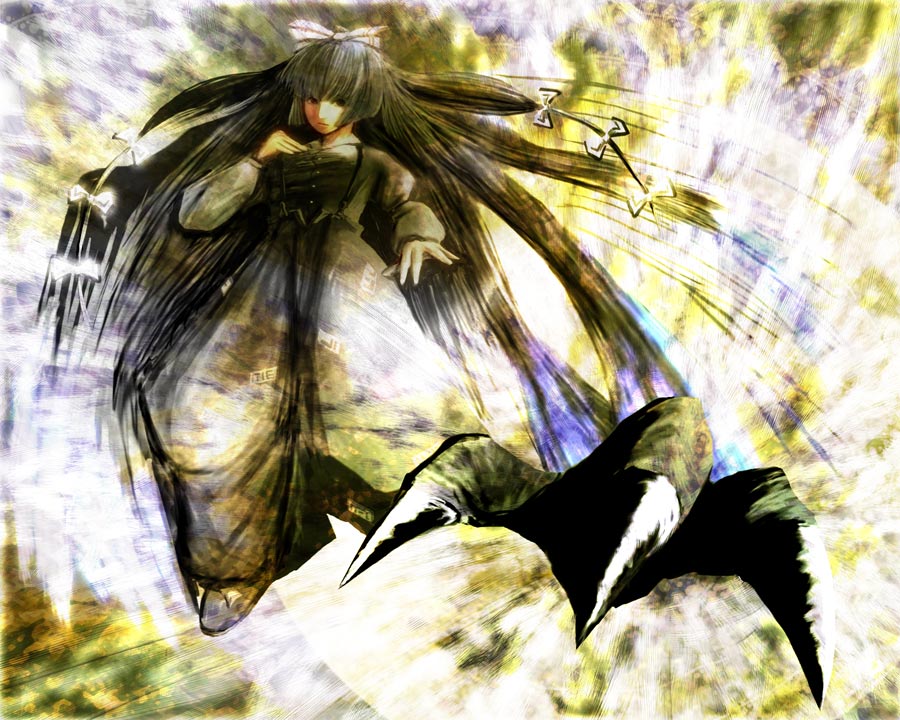 1girl, aojiru_(shiro_to_kuro_no_mukyou), aoziru, bow, female, fujiwara_no_mokou, hair_bow, long_hair