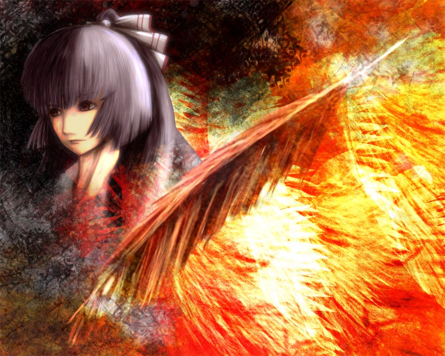 1girl, aojiru_(shiro_to_kuro_no_mukyou), aoziru, bow, face, female, fujiwara_no_mokou, hair_bow