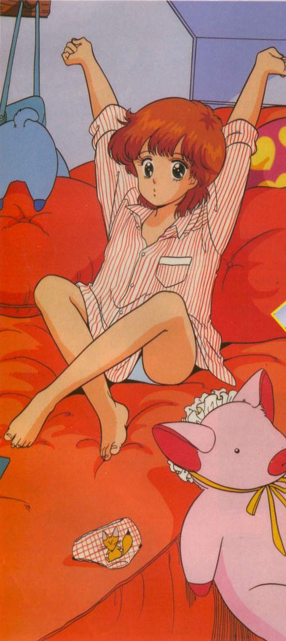 80s, barefoot, bed, feet, highres, jpeg_artifacts, kazuki_mai, magical_girl