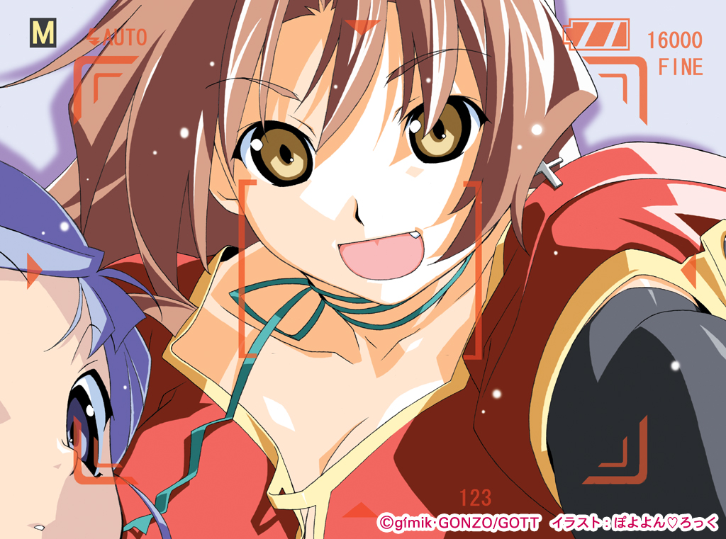 00s, 2girls, :d, brown_eyes, brown_hair, eclair_(kiddy_grade), episode16, eyecatch