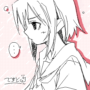 ..., 1girl, lowres, monochrome, murata_mine, oekaki, pink_background, school_uniform