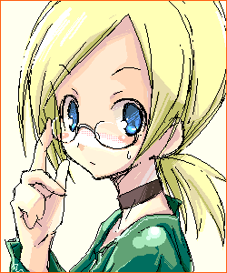 blonde_hair, choker, glasses, lowres, murata_mine, oekaki