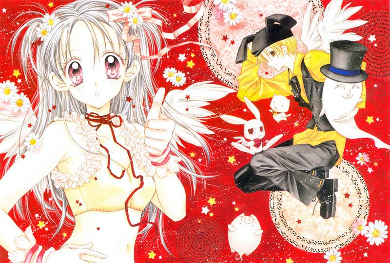 00s, 1boy, 1girl, :o, angel_wings, animal_hat, arina_tanemura, cat