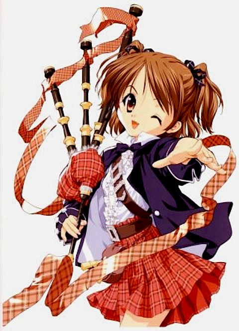 00s, 1girl, bagpipes, instrument, jpeg_artifacts, sister_princess, solo, yotsuba_(sister_princess)