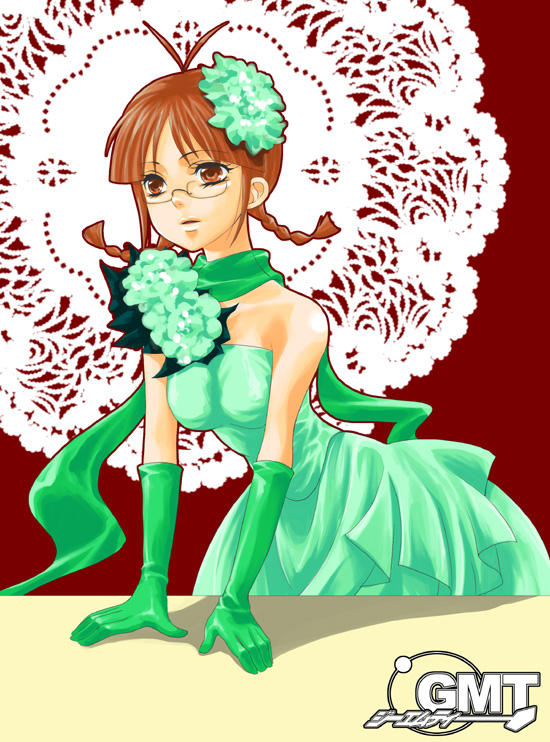 1girl, ahoge, akizuki_ritsuko, antenna_hair, bare_shoulders, braid, brown_eyes, brown_hair