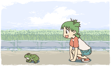 1girl, animated, animated_gif, child, clouds, emoncake., frog, green_hair