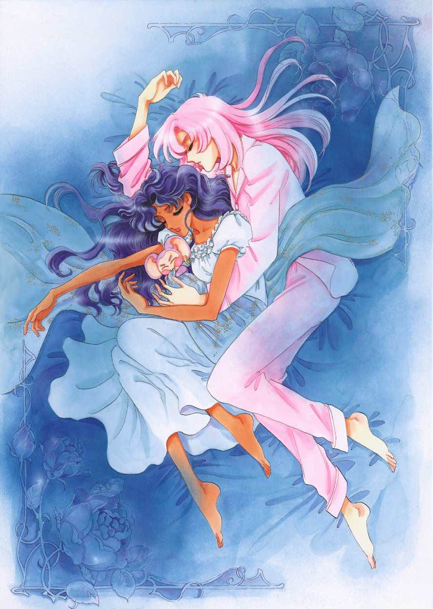 2girls, 90s, barefoot, chu_chu, chu_chu_(shoujo_kakumei_utena), closed_eyes, feet, highres