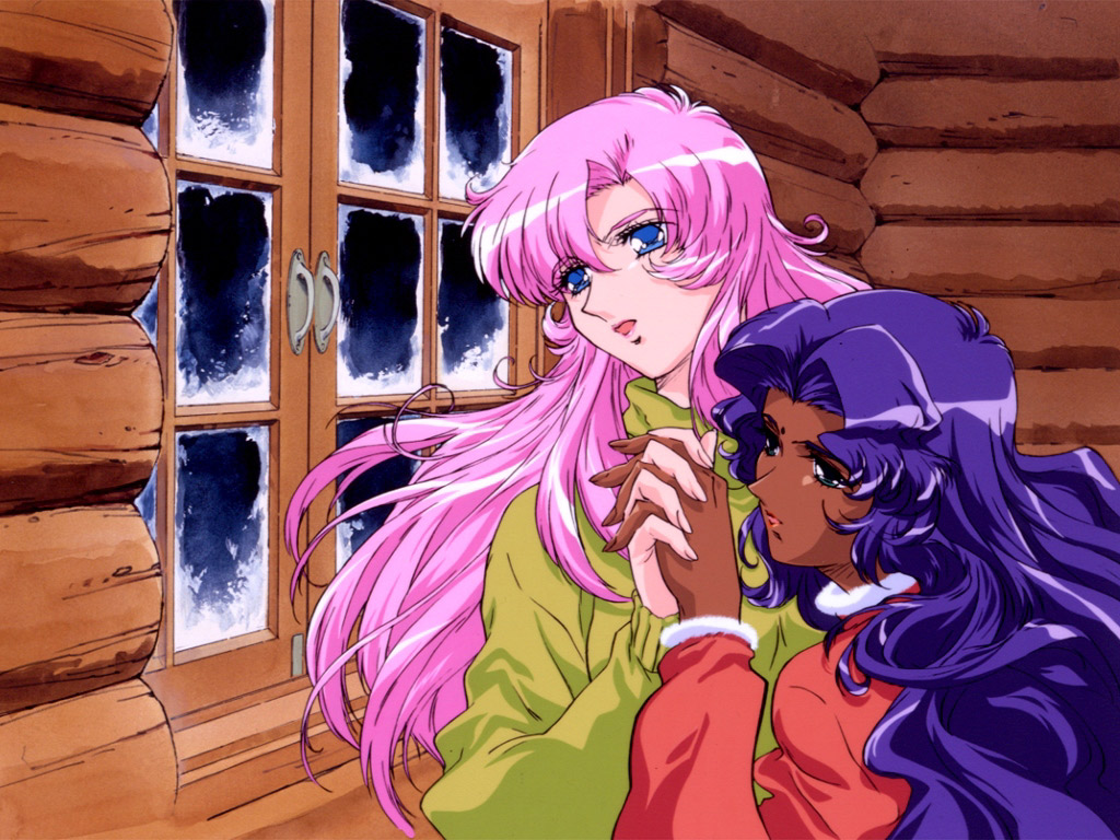 2girls, 90s, himemiya_anthy, log_cabin, multiple_girls, official_art, shoujo_kakumei_utena, tenjou_utena