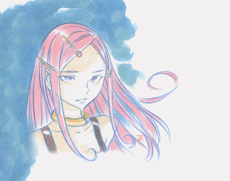 1girl, anemone_(eureka_seven), collar, eureka_seven, eureka_seven_(series), official_art, pink_hair, solo