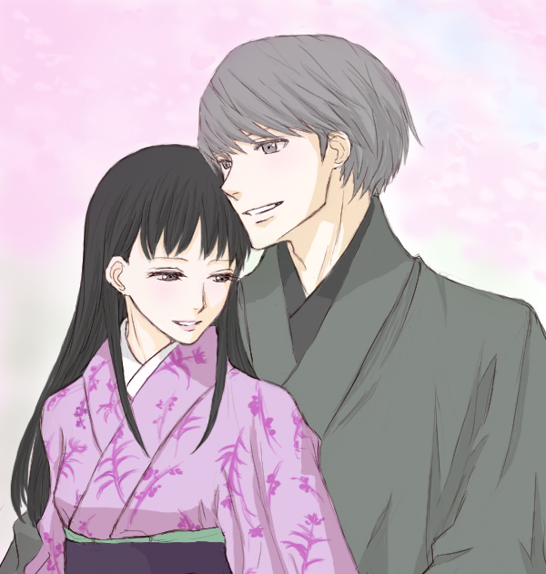 1boy, 1girl, amagi_yukiko, atlus, couple, gogono_pan'ya, gogono_panya, japanese_clothes, kimono, megami_tensei, narukami_yuu, persona, persona_4, sega, seta_souji