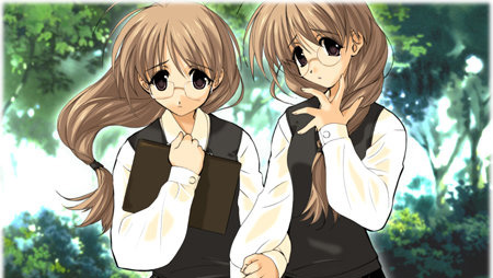 00s, 2girls, brown_eyes, brown_hair, chigusa_koi, chigusa_ui, futakoi, glasses